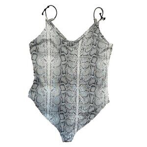 Bodysuit Snakeskin Print Animal V Neck Spaghetti Strap Womens Small